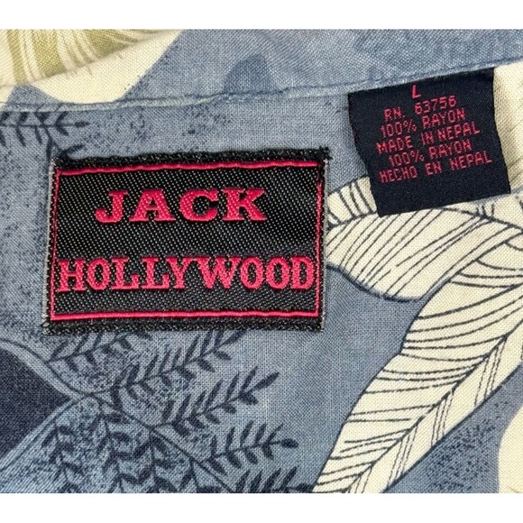 Jack Hollywood Vintage Hawaiian Shirt Hibiscus Floral Rayon Blue Aloha Large Y2K - Picture 5 of 5